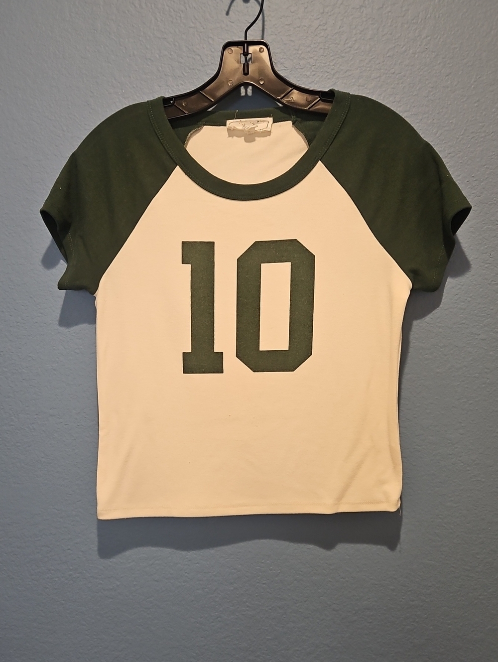 Hippie Rose Green & Cream Raglan Number 10 Tee Shirt sz Large